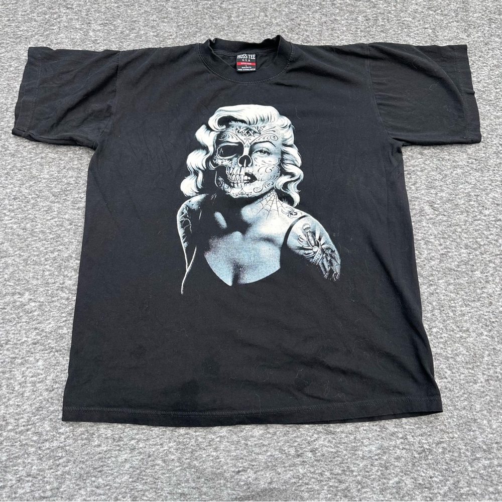Marilyn Monroe Tattoo Skull Skeleton Hoss Tee Black T Shirt Zombie Men’s Large